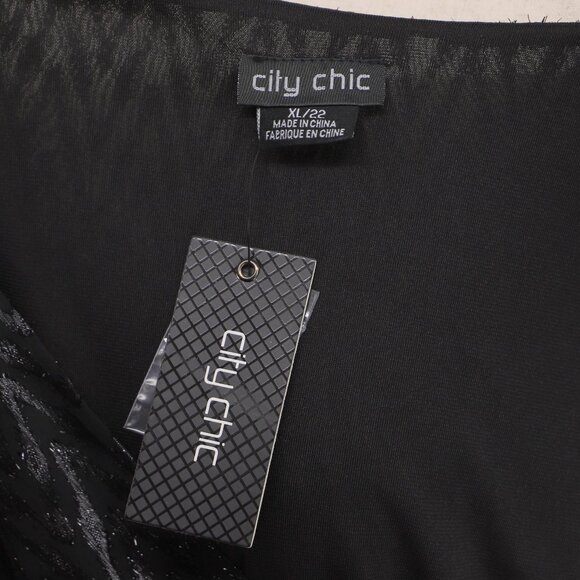 NWT CITY CHIC Chloe Jacket Maxi Metallic Sparkle Flared in Black Size XL/22 - Picture 7 of 9